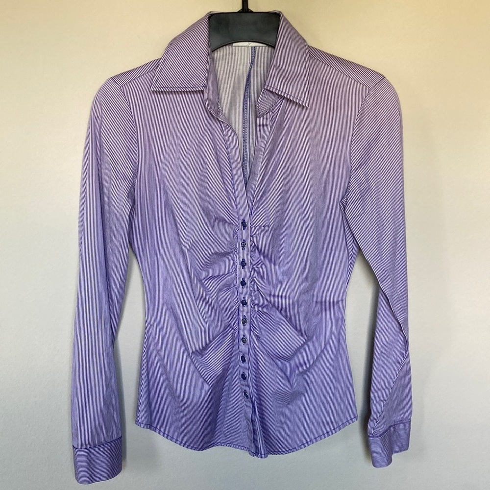 New York & Company Purple Pinstripe Blouse